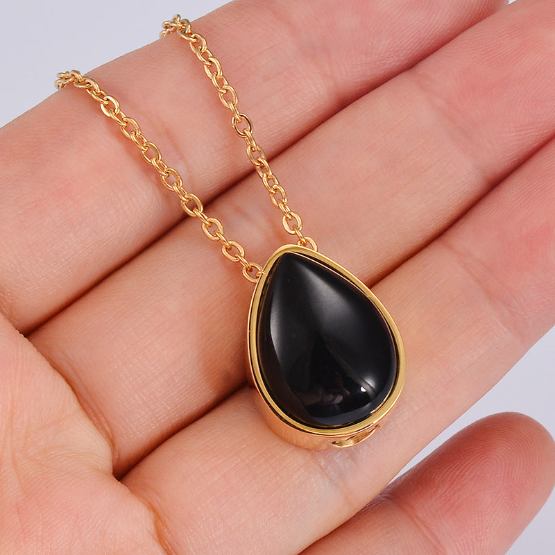 Damen goldene Halskette mit Tropfenanhänger aus hochwertigem Stein Shop Nory