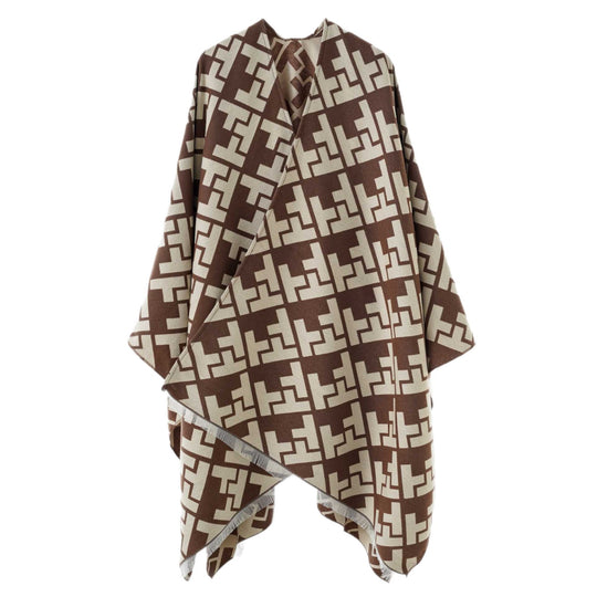 Damen Oversize-Cape mit geometrischem Jacquard und Fransensaum Shop Nory
