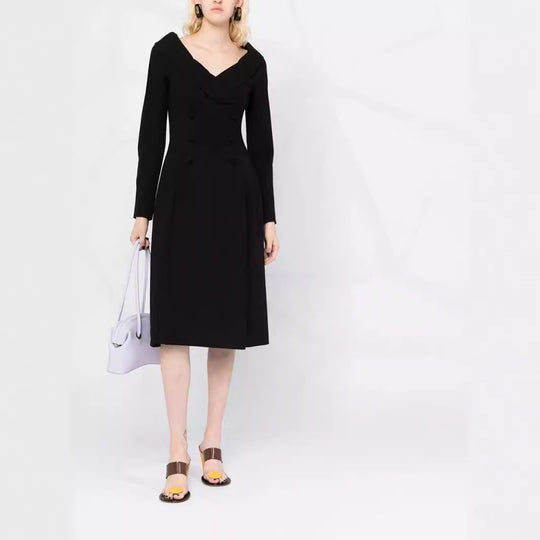 Damen Maxikleid im Mantel‑Look mit Carmenkragen und Doppelreihe Shop Nory