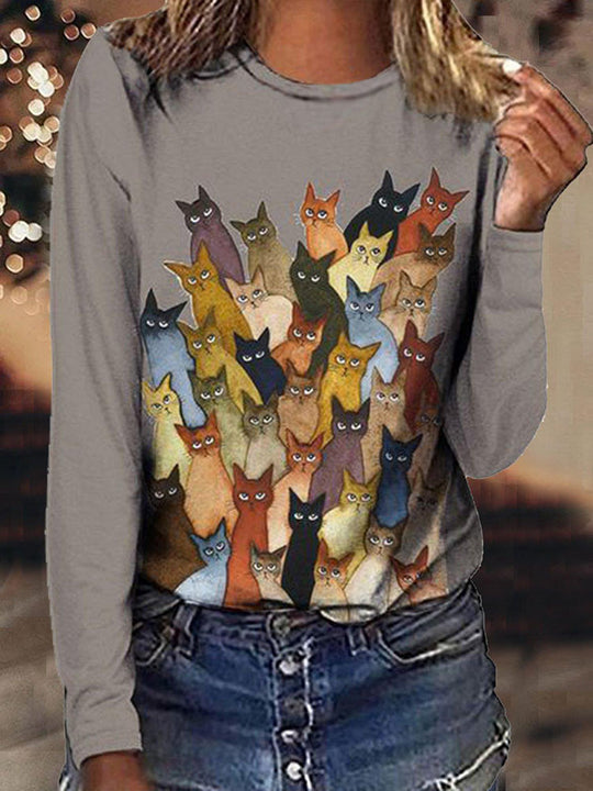 Damen Langärmeliges Oversize-Sweatshirt mit abstraktem Aquarell-Mosaikprint Shop Nory