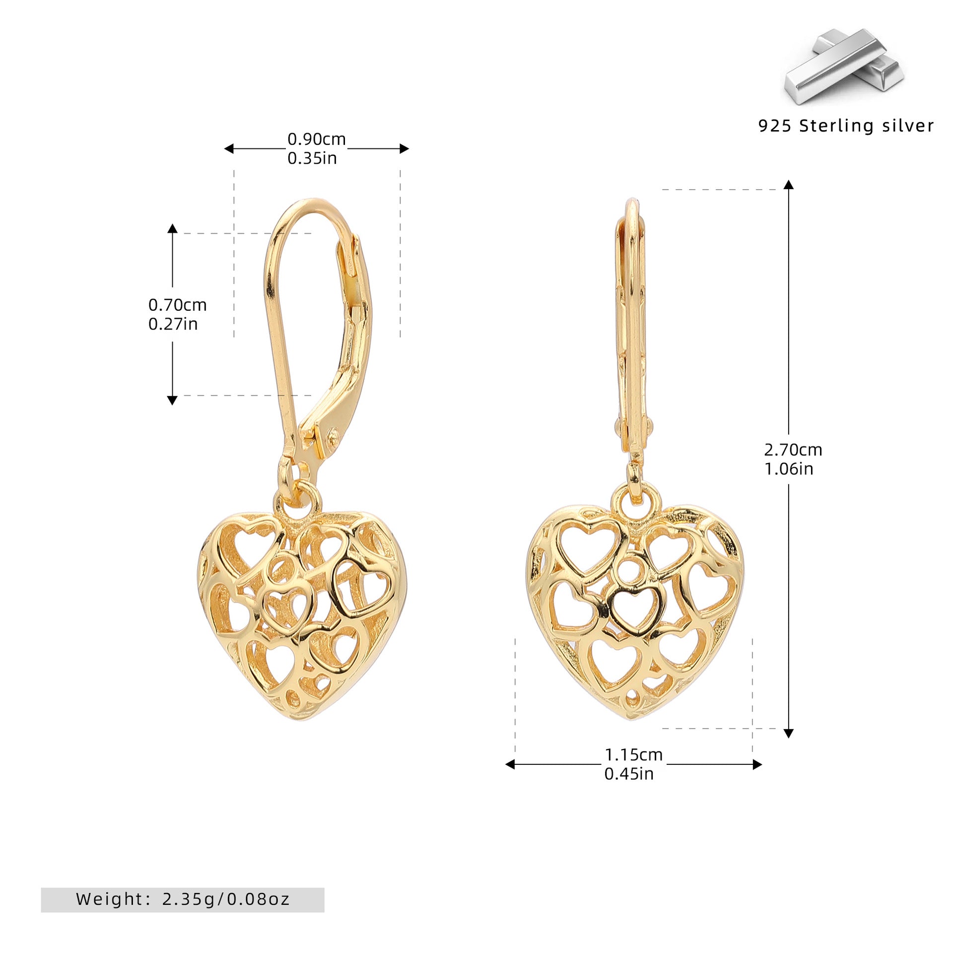 Damen Ohrhänger mit verspieltem Herzdesign aus 925 Sterling Silber Shop Nory