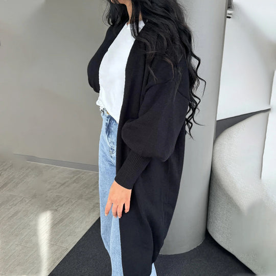 Damen Oversize-Longcardigan mit Volumenärmeln, offener Front und Eingrifftaschen Shop Nory