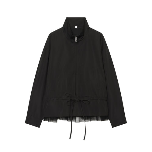 Damen leichte taillierbare Windjacke mit Stehkragen, Tunnelzug und Tüllbesatz Shop Nory
