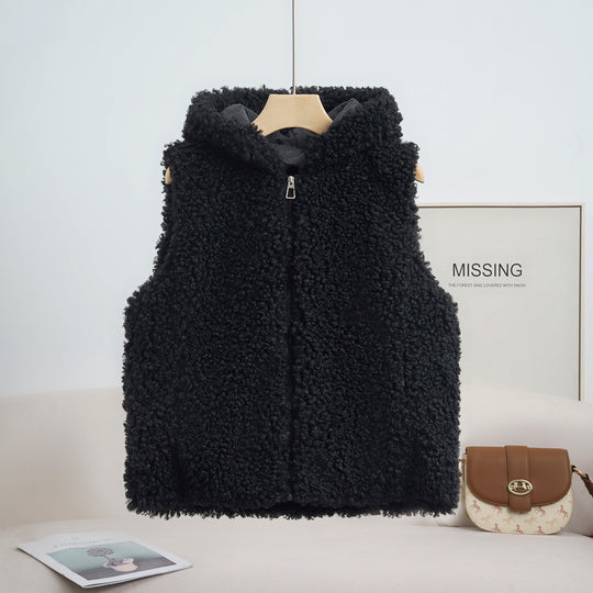 Damen nan kuschelige Teddyweste mit Kapuze und Reißverschluss Shop Nory