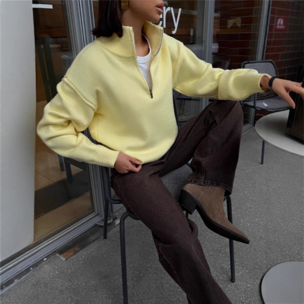 Damen Bequemer Halbreißverschluss Pullover Shop Nory