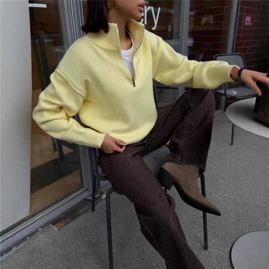Damen Bequemer Halbreißverschluss Pullover Shop Nory