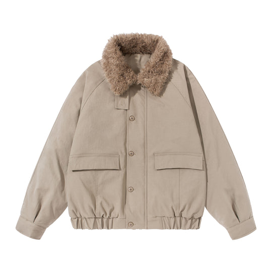 Unisex Boxy Isolationsblouson mit abnehmbarem Kunstfell-Drehkragen und Cargotaschen Shop Nory
