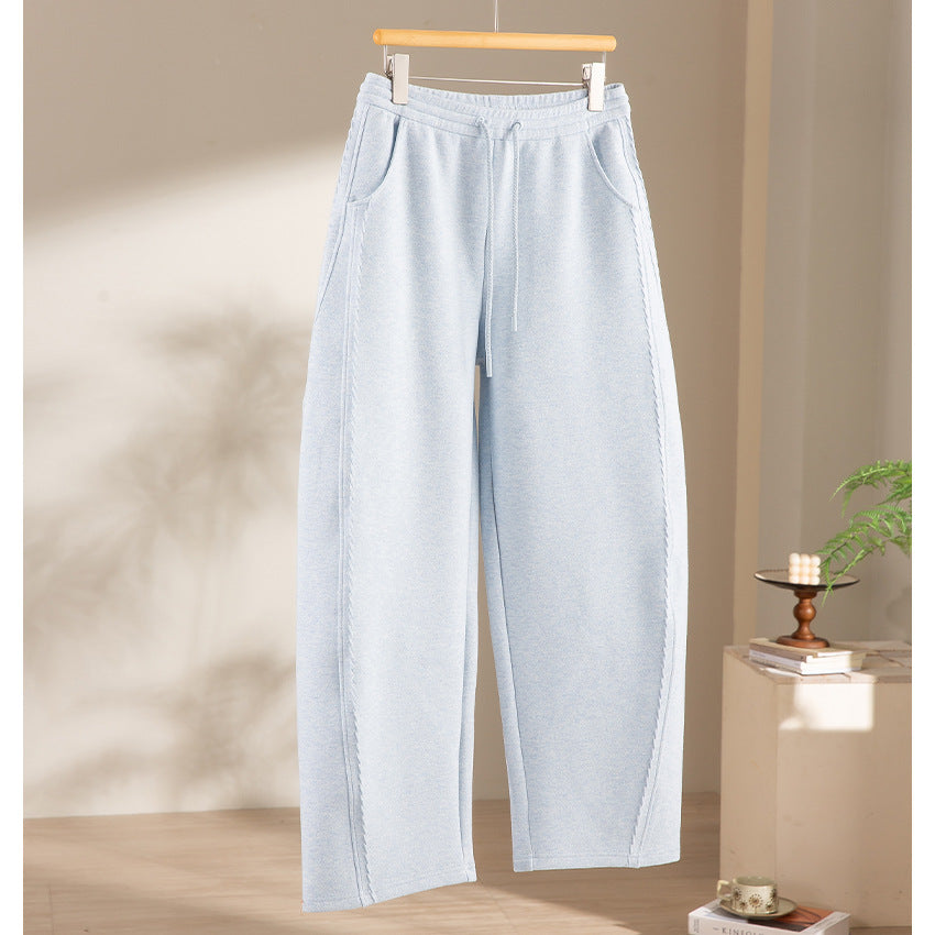 Damen Relaxed-Fleece-Hose mit hoher Taille, Tunnelzug und dekorativer Seitennaht Shop Nory