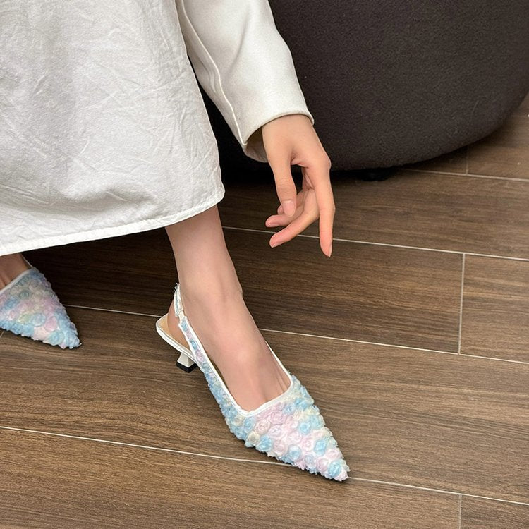 Damen Elegante Slingpumps mit floralem Design und schimmernder Oberfläche Shopnory