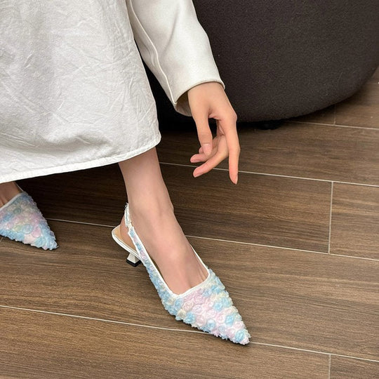 Damen Elegante Slingpumps mit floralem Design und schimmernder Oberfläche Shopnory