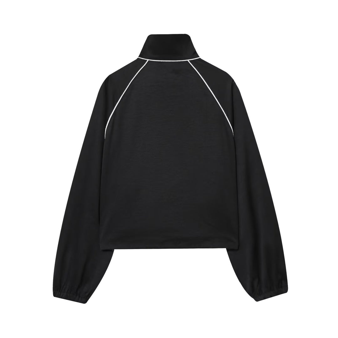 Damen Cropped Sportive Trainingsjacke mit Stehkragen und Kontrastpaspel Shop Nory