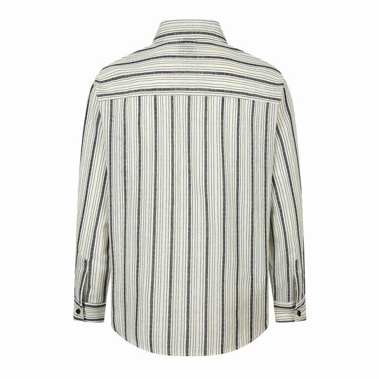 Herren Grobgewebtes Langarm‑Hemd mit vertikalem Streifenmuster, Kentkragen und dekorativen Knopfdetails Shop Nory