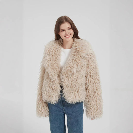Damen Kurzboxiger Kunstpelz‑Bolero mit langflorigem Hochflor und voluminösem Schalkragen Shop Nory