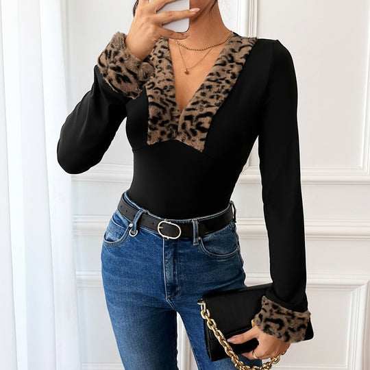 Damen Elegantes Bodys mit Tierfellkragen Shop Nory