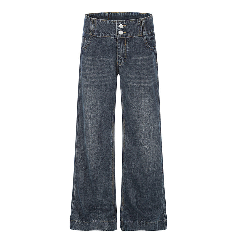 Damen High-Waist Weite Palazzo-Jeans mit Doppelknopf und ausgestelltem Bein Shop Nory