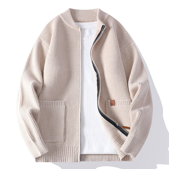 Herren Strukturierte Bomber-Strickjacke mit durchgehendem Metallreißverschluss und aufgesetzten Taschen Shop Nory