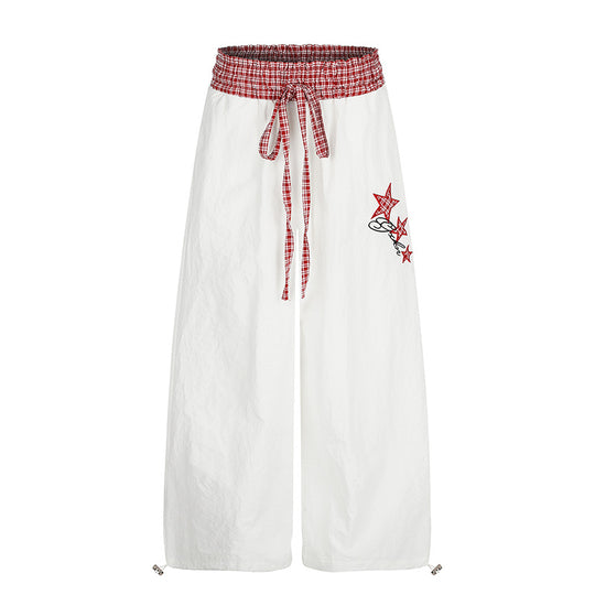 Damen Palazzo-Loungehose mit hohem Kordelzugbund, kariertem Komfortbund und Stern-Applikation Shop Nory