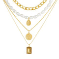 Damen mehrlagige Halskette mit goldenen Anhängern und eleganten Perlenverzierungen Shop Nory