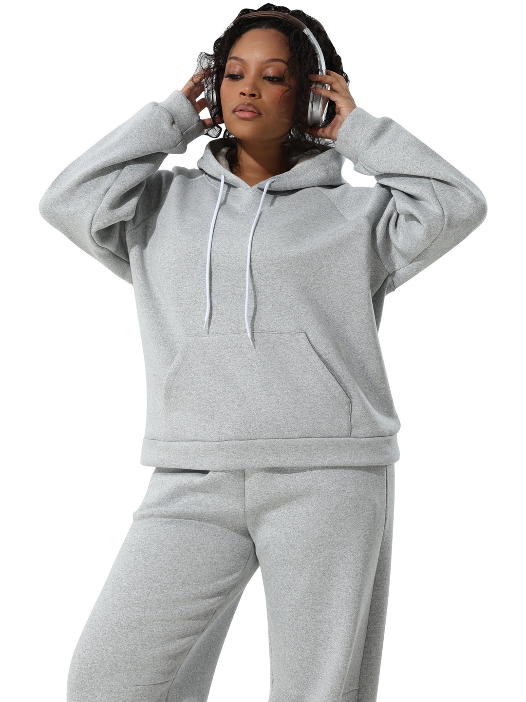 Damen Kuschel-Hoodie im Relax-Fit mit Kontrast-Kordel und Kängurutasche Shopy Nory