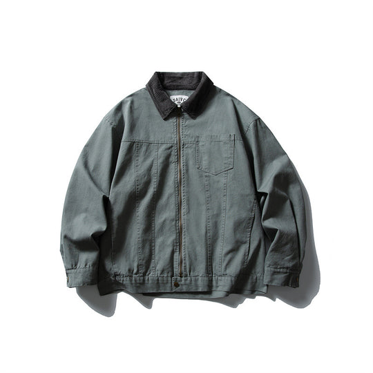 Herren Boxy-Canvas-Blousonjacke mit Cordkragen und durchgehendem Reißverschluss Shop Nory