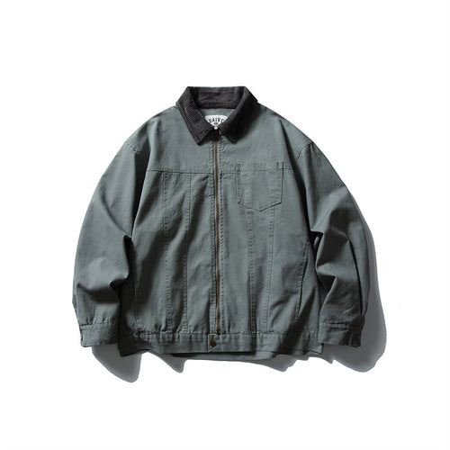 Herren Boxy-Canvas-Blousonjacke mit Cordkragen und durchgehendem Reißverschluss Shop Nory