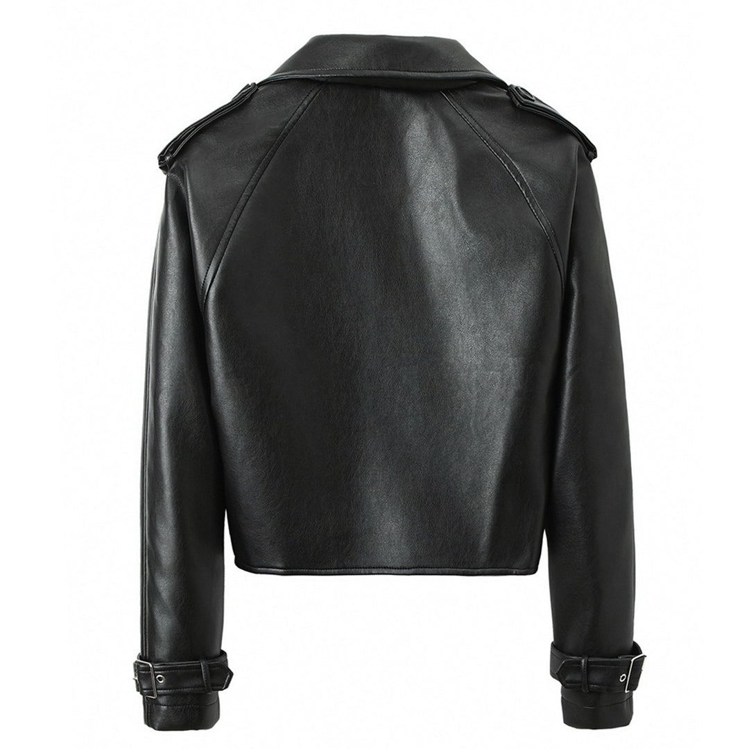 Damen Cropped Biker‑Trench aus weichem Kunstleder mit Schulterriegeln und Schnallenmanschetten Shop Nory