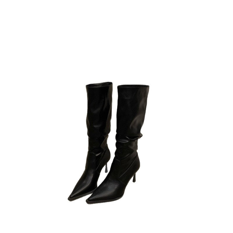 Damen Slouchy kniehohe Stiefel mit spitzer Zehenform und skulpturellem Stiletto-Absatz Shop Nory