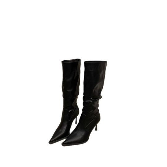 Damen Slouchy kniehohe Stiefel mit spitzer Zehenform und skulpturellem Stiletto-Absatz Shop Nory
