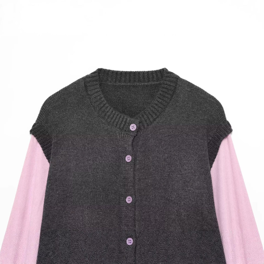 Damen Lagenlook-Strickcardigan mit gestreiftem Westeinsatz und Volumenärmeln Shop Nory