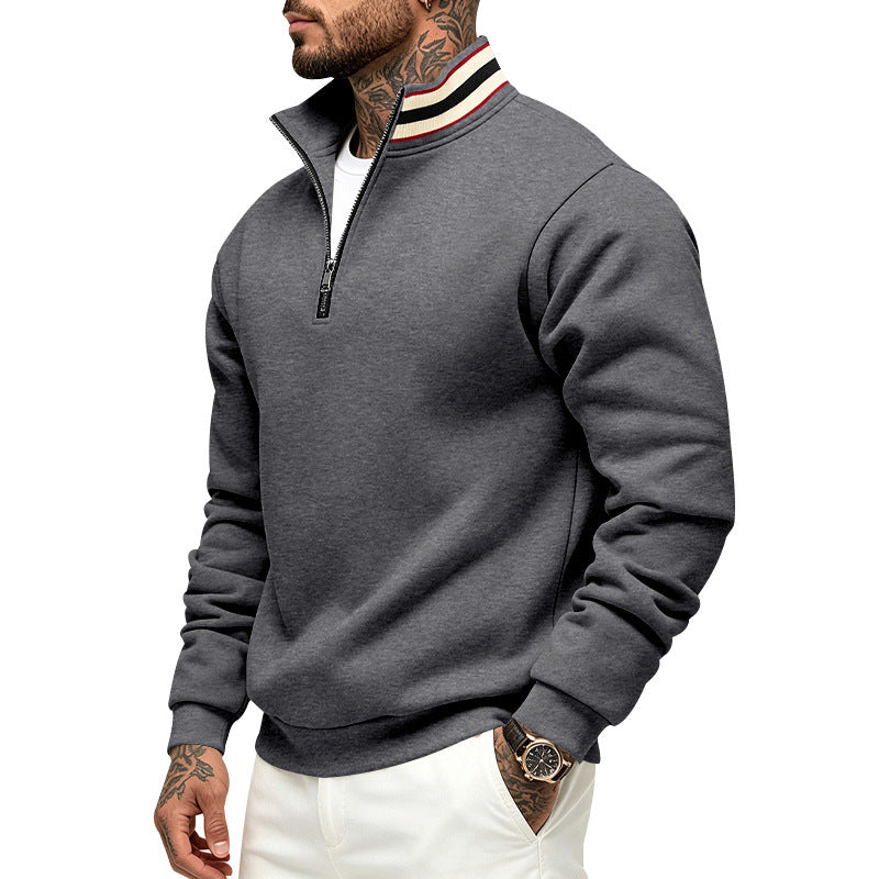 Herren Sweatshirt mit Halbreißverschluss und gestreiftem Stehkragen Shop Nory