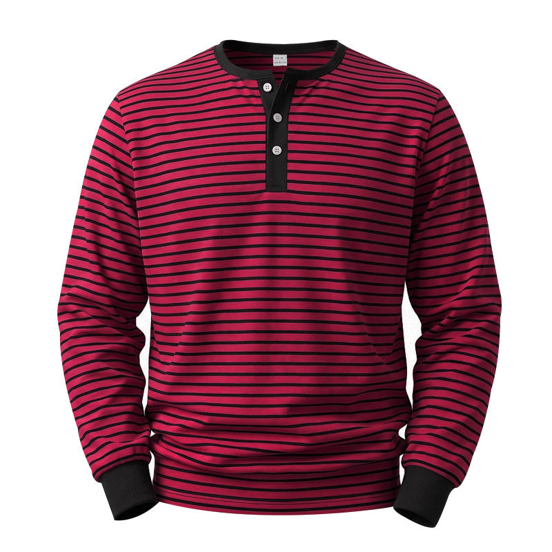 Herren Gestreiftes Langarm-Henleyshirt aus Baumwolljersey mit Knopfleiste Shop Nory