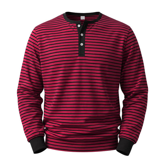 Herren Gestreiftes Langarm-Henleyshirt aus Baumwolljersey mit Knopfleiste Shop Nory