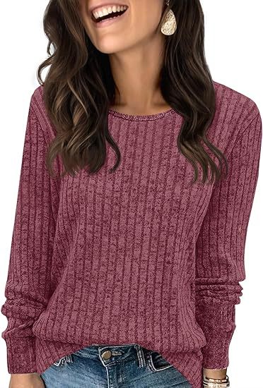 Damen Strukturierter Rippstrick-Pullover mit Rundhalsausschnitt, legerer Silhouette und weichen Bündchen Shop Nory