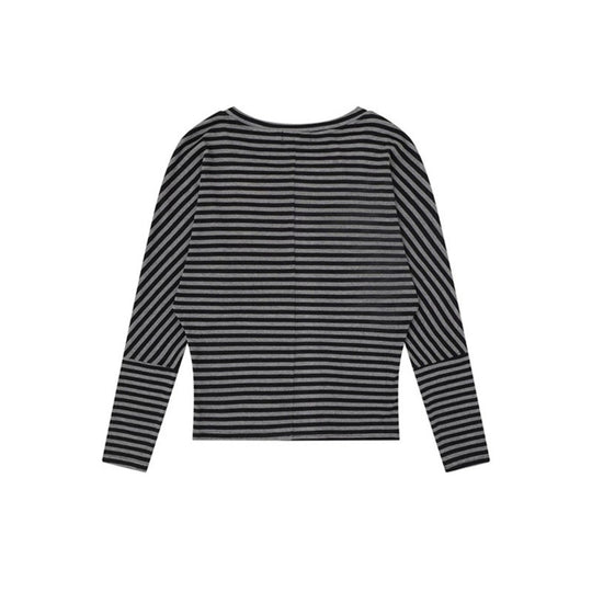 Damen Gestreiftes Langarm-Rundhals-Top aus Baumwollmischung Shop Nory