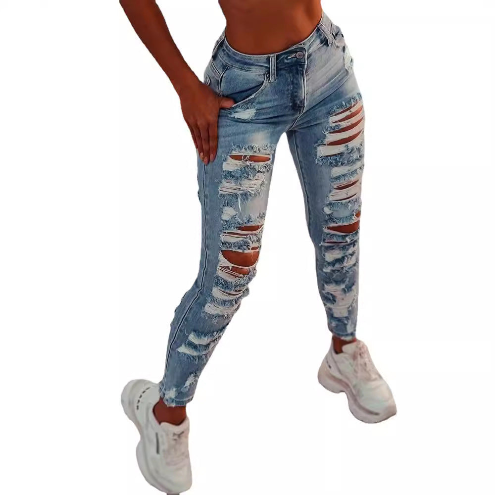 Damen Skinny-Jeans im distressed Look