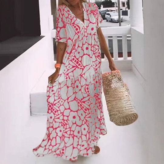 Damen Fließendes Maxikleid mit V-Ausschnitt und floralem Design