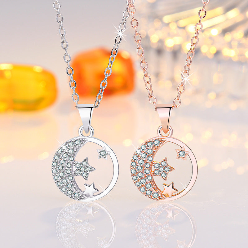 Damen Halskette mit funkelndem Mond- und Sternanhänger Shop Nory