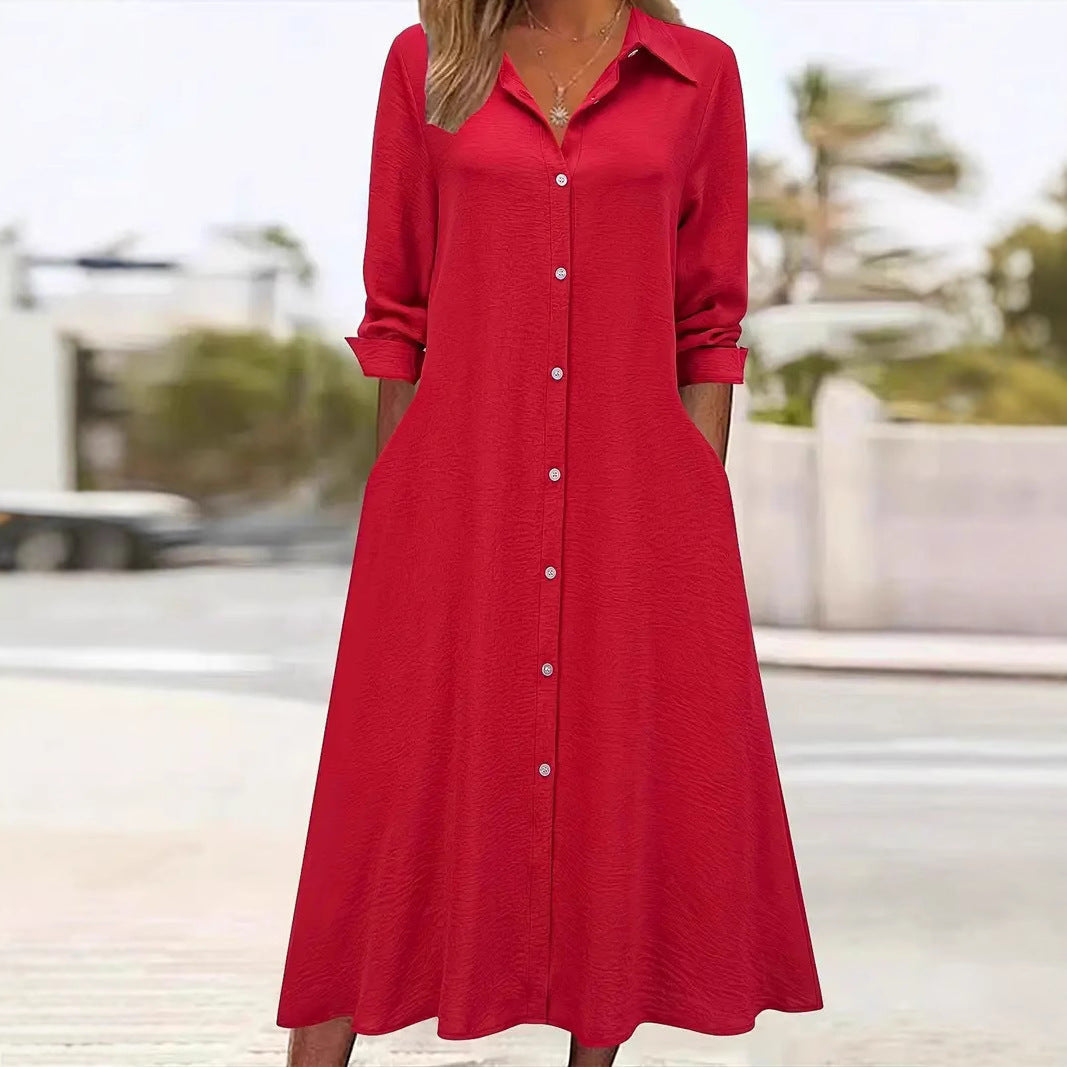 Damen Hemdblusenkleid mit praktischen Taschen und elegantem Schnitt