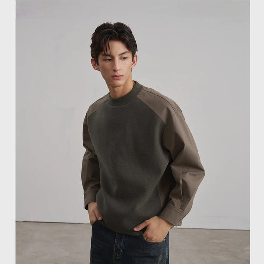 Herren Rundhals-Pullover mit Popeline-Ärmeln und Raglan-Schulter Shop Nory