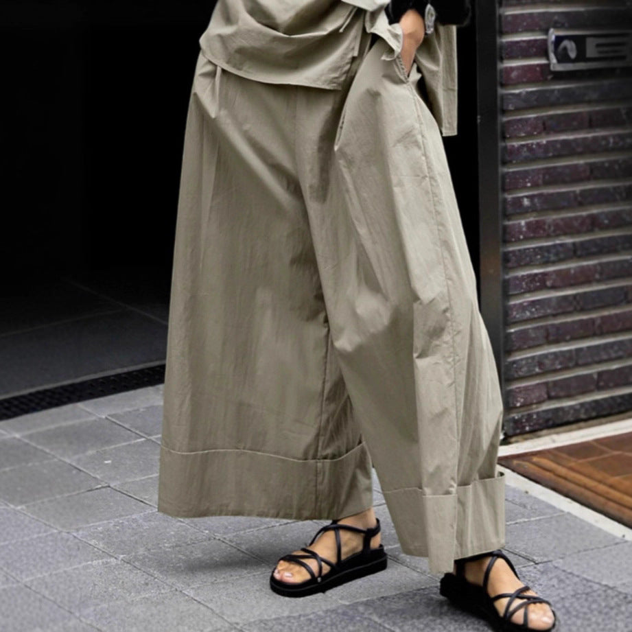 Damen Weite Palazzo-Hose mit hohem Bund und breitem Saum Shop Nory