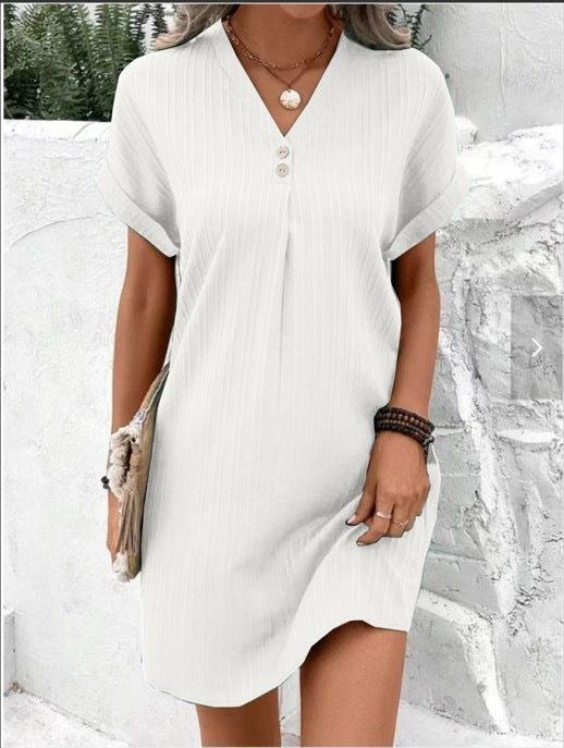 Damen V-Ausschnitt Strandkleid mit feiner Rippstruktur