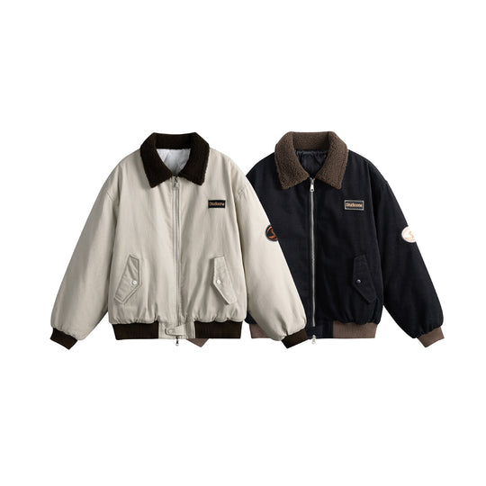 Unisex Boxy‑Bomberjacke mit Teddykragen, Cordoptik und Utility‑Taschen Shop Nory