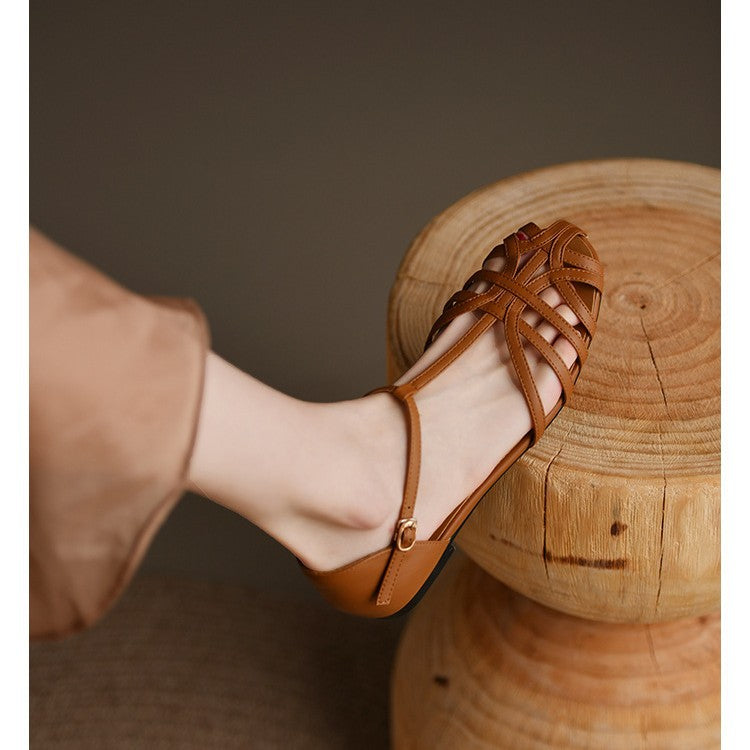 Damen elegante Flachsandalen mit verstellbarem Riemen und modischem Schnitt