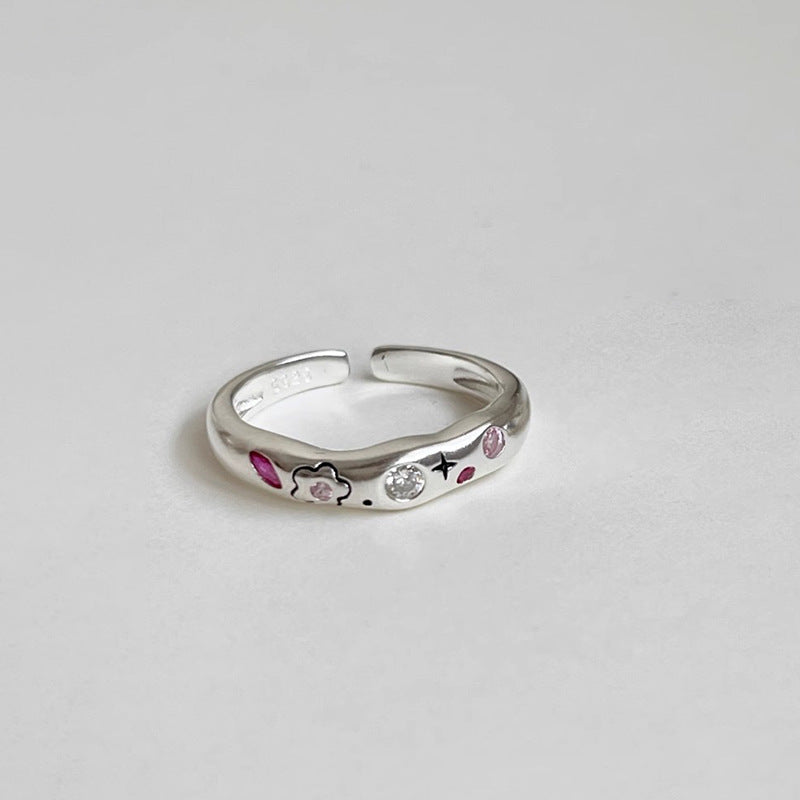 Damen Offener Ring mit floralem Design und bunten Akzenten Shop Nory