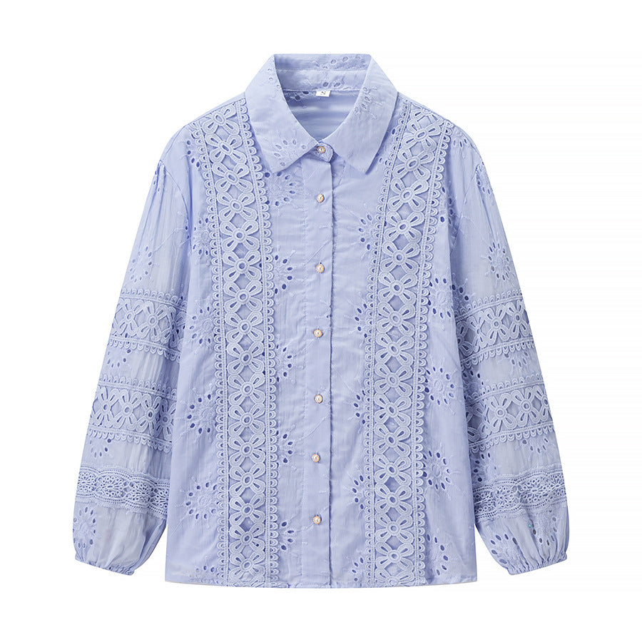Damen Zweiteiliges Broderie-Anglaise-Set mit Hemdbluse und gestuftem Midirock Shop Nory