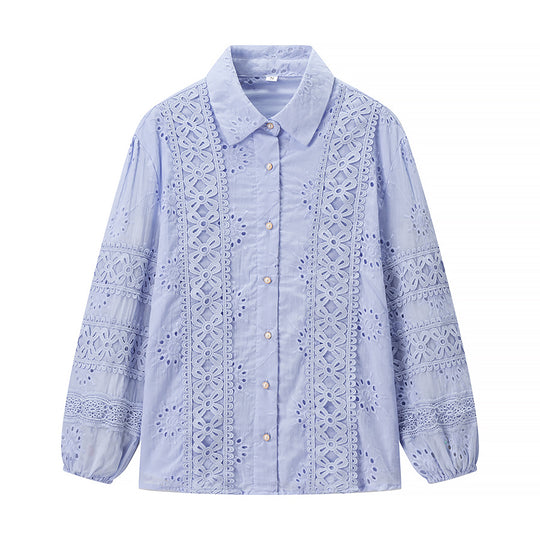 Damen Zweiteiliges Broderie-Anglaise-Set mit Hemdbluse und gestuftem Midirock Shop Nory