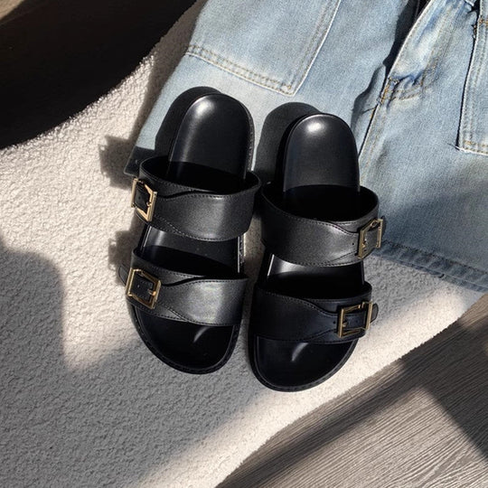 Damen Designer Zehentrenner-Sandalen mit dekorativem Riemendesign und komfortablem Fußbett