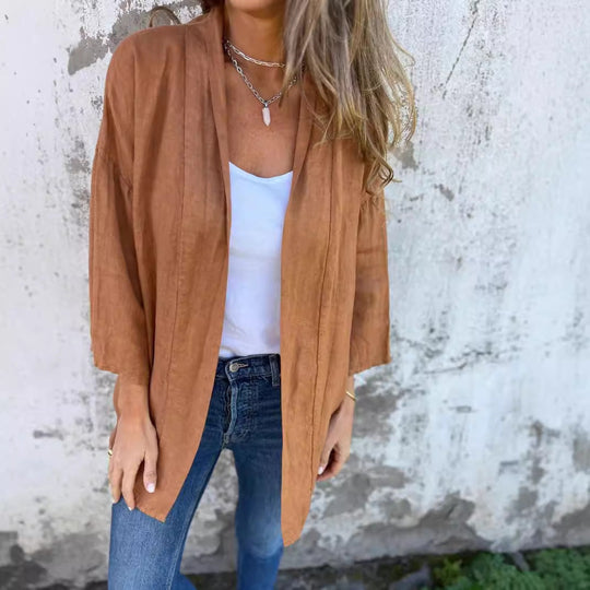 Damen lässige Sommerjacke aus leichtem Leinen