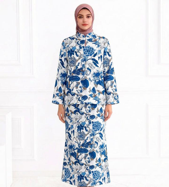 Damen Zweiteiliges Modest-Set aus Tunika mit Stehkragen und geradem Maxirock mit Blumenprint Shop Nory