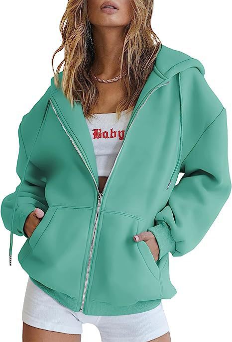 Damen nan oversized Kapuzenjacke mit durchgehendem Reißverschluss Kängurutaschen und weichem Sweatmaterial Shop Nory